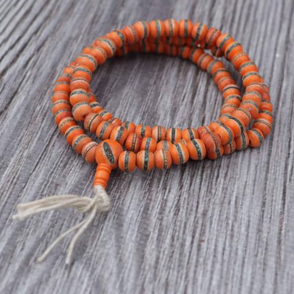 Orange Inlaid Yak Bone Prayer Mala