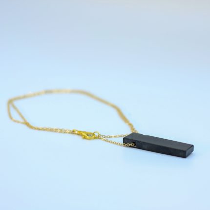 Black Onyx Stone Pendant with Golden Chain