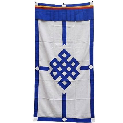 Blue Tibetan Cotton Door Curtain with Endless Knot
