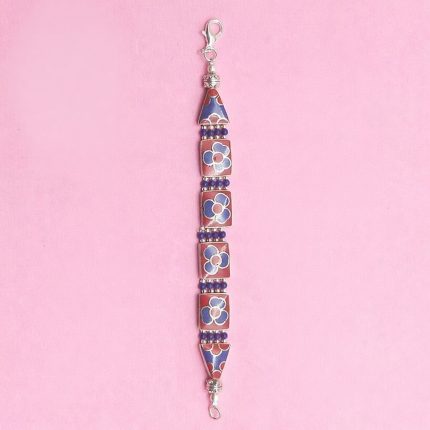 Blue & Red Coral & Lapis Inlaid Stone Bracelet