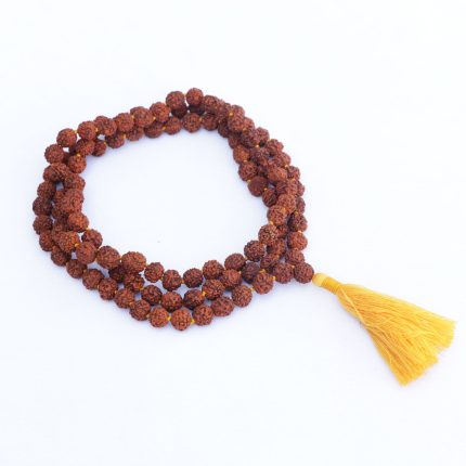 5 Faces Hand-Knotted Rudraksha Seed Japa Mala with Yellow Tassel