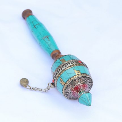 Tibetan Inlaid Stone Hand Prayer Wheel