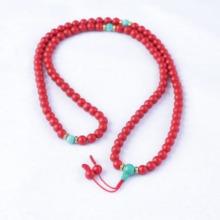 Red Coral Stone Japa Mala Designed with Blue Turquoise