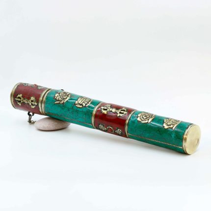 Round Incense Holder with Red on Top and Tibetan Symbols