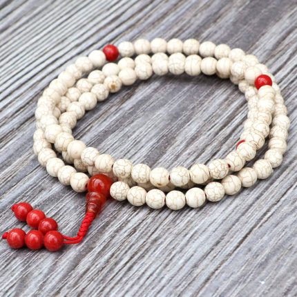 Howlite Stone Mala with Coral Spacer