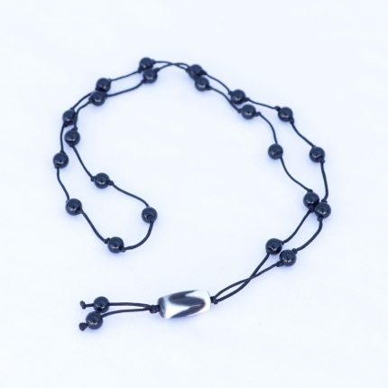 Dzi Beads Hand-Knotted Thread Black Onyx Necklace