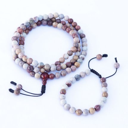 Simple Style Polychrome Jasper Prayer Mala & Bracelet Set