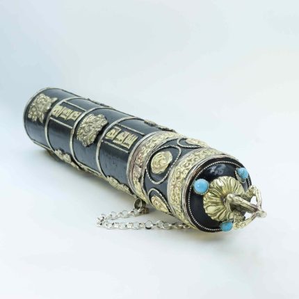 Black Incense Holder with Vajra on Top and Tibetan Symbols