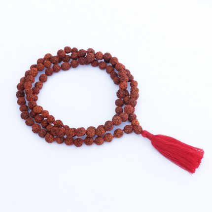 5 Faces Hand-Knotted Rudraksha Seed Japa Mala with Red Tassel
