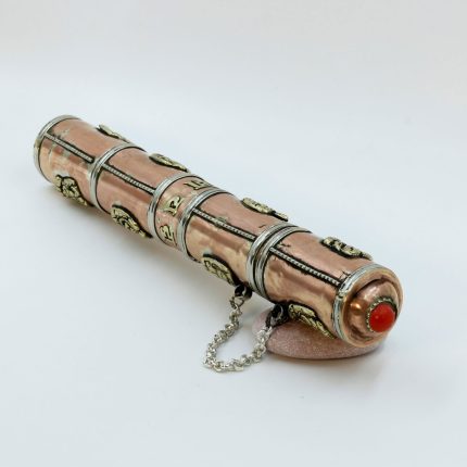 Round Incense Holder with Red on Top and Tibetan Symbols