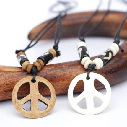 1.4'' Peace Sign Carved Yak Bone Locket