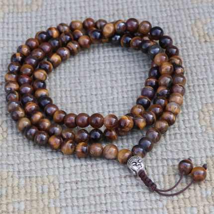 Buddha Head Tiger Eye Stone Prayer Mala