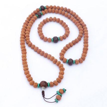 Rudraksha Bodhi Mala Set – Light Brown Handmade Japa Mala & Wrist Mala (108 Beads)