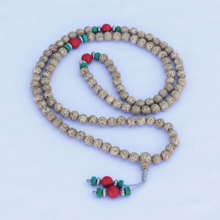 Lotus Seed Mala – Calming 7MM Prayer Mala with Coral Spacer (108 Beads)