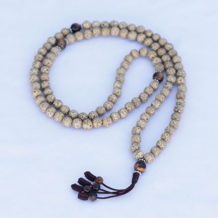 Lotus Seed Mala with Tiger Eye Spacer – Powerful 7MM Handmade Meditation Mala (108 Beads)