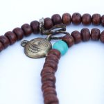 Nepali Bodhi Seed Mala 12mm 108 beads turquoise brass handmade Nepal