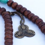 Nepali Bodhi Seed Mala 12mm 108 beads turquoise brass handmade Nepal