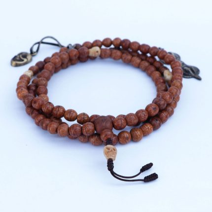 Antique Phoenix Eye Nepali Bodhi Seed Mala With Mala Counter handcrafted in Nepal with skull beads and Dorje tassel