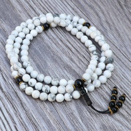 Howlite Stone Japa Mala With Black Onyx Spacer