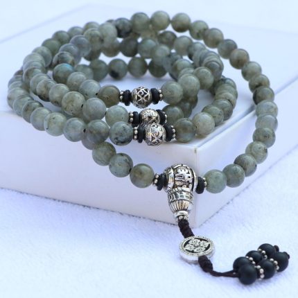 Labradorite Stone Mala With Double Dorje