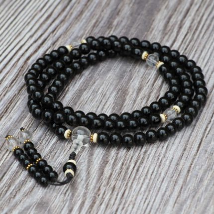Black Onyx Stone Mala With Crystal Stone Spacer