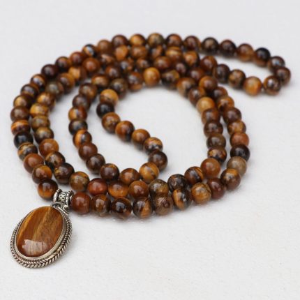 Tiger Eye Stone Japa Mala With Tiger Eye Pendant