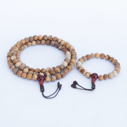 Picture Jasper Stone Japa Mala & Wrist Mala/ Bracelet Set
