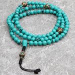 Turquoise Stone Japa Mala with Inlaid Brass Bead