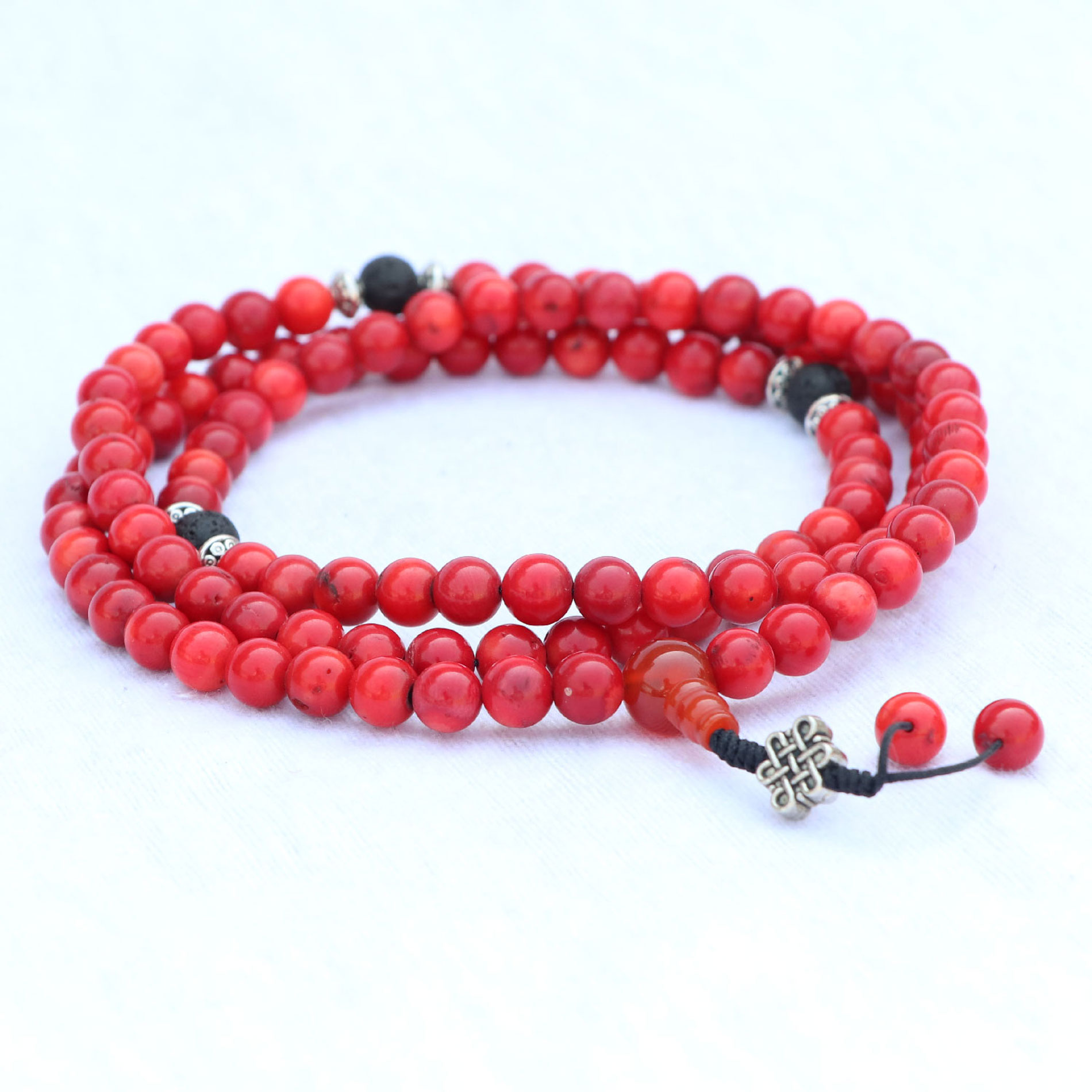1ad0f38f-e803-4c4c-b9a7-9a1c7164453f Bamboo Coral Stone Mala With Lava Spacer