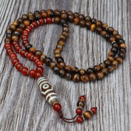 3 Eye Dzi Tiger Eye Prayer Mala With Carnelian Stone