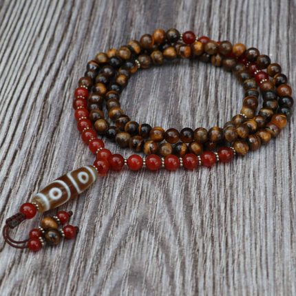 3 Eye Dzi Tiger Eye Prayer Mala With Carnelian Stone
