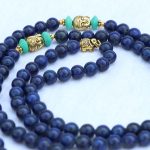 Buddha Head Lapis Lazuli Stone Japa Mala with Elephant Bead Spacer