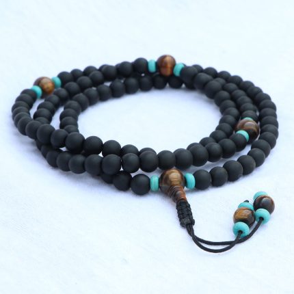 Matte Onyx Stone Mala With Tiger Eye Spacer