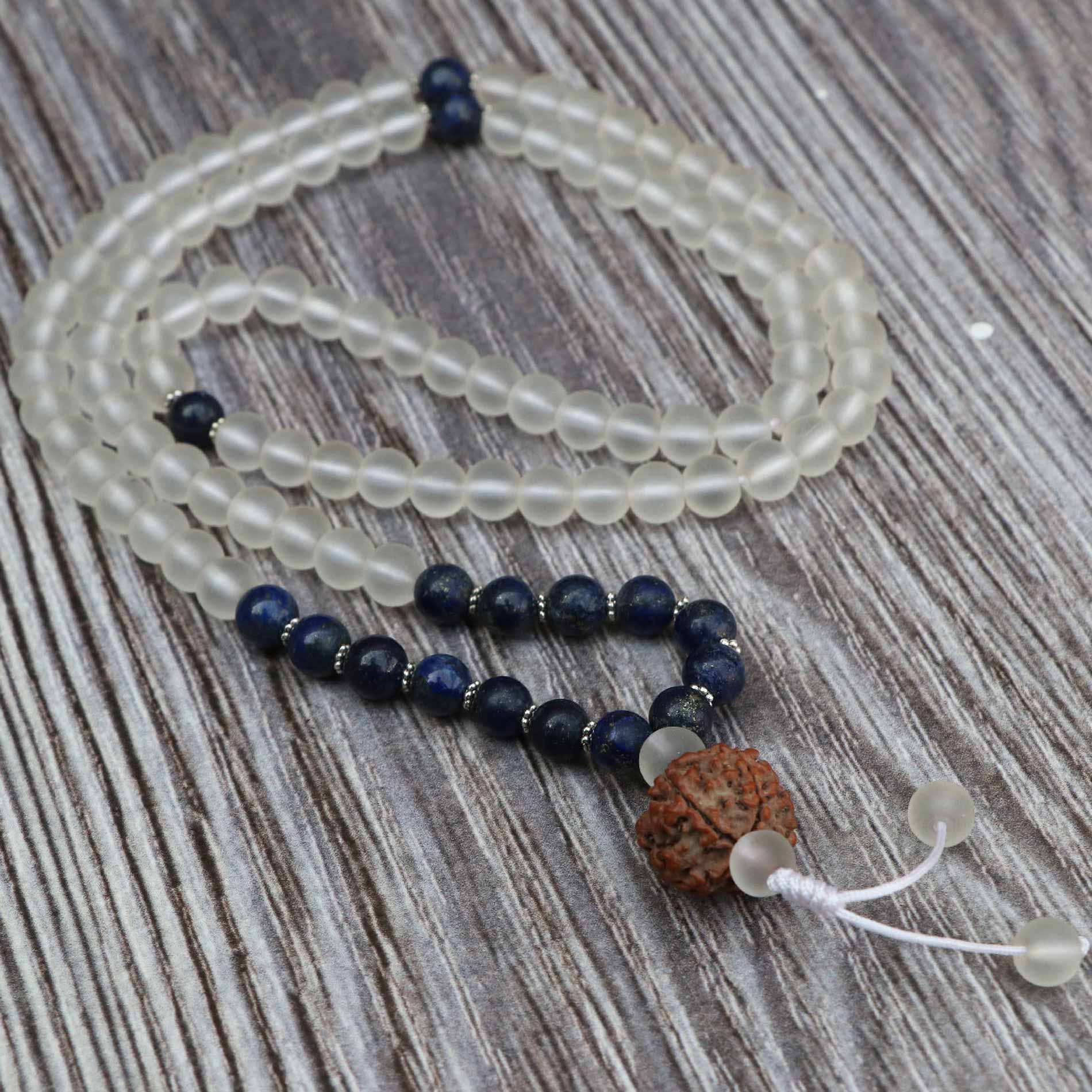 86b8427c-22fe-427e-857e-e0bb337ec9c0 Mix Matt Crystal & Lapis Lazuli Stone Japa Mala