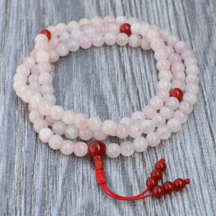 Rose Quartz Stone Japa Mala with Carnelian Spacer