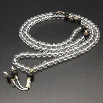 Crystal Stone Bead Mala with Matt Onyx & Dzi Bead Spacer